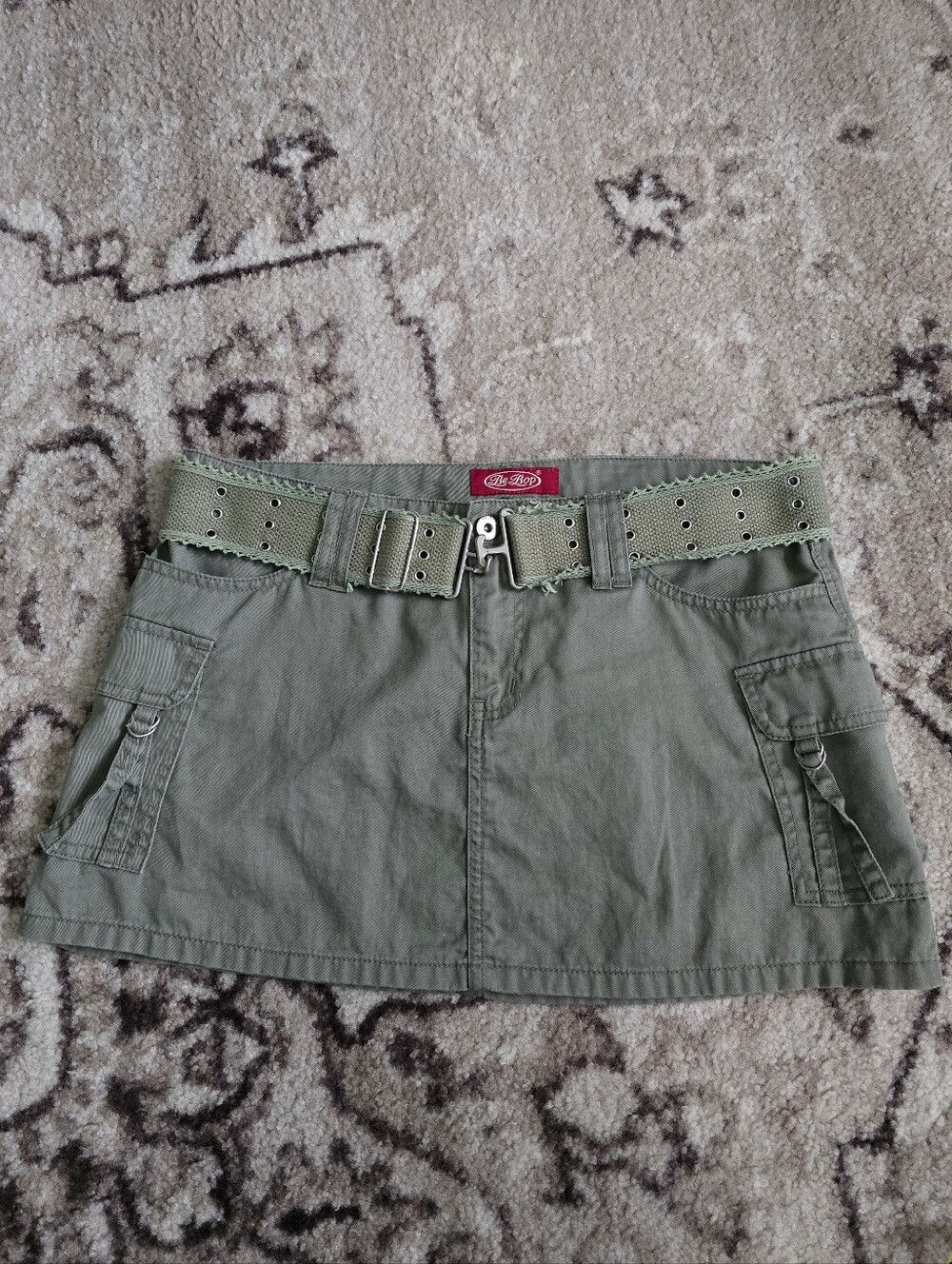 BeBop Olive Green Cargo Mini Skirt with Web Belt